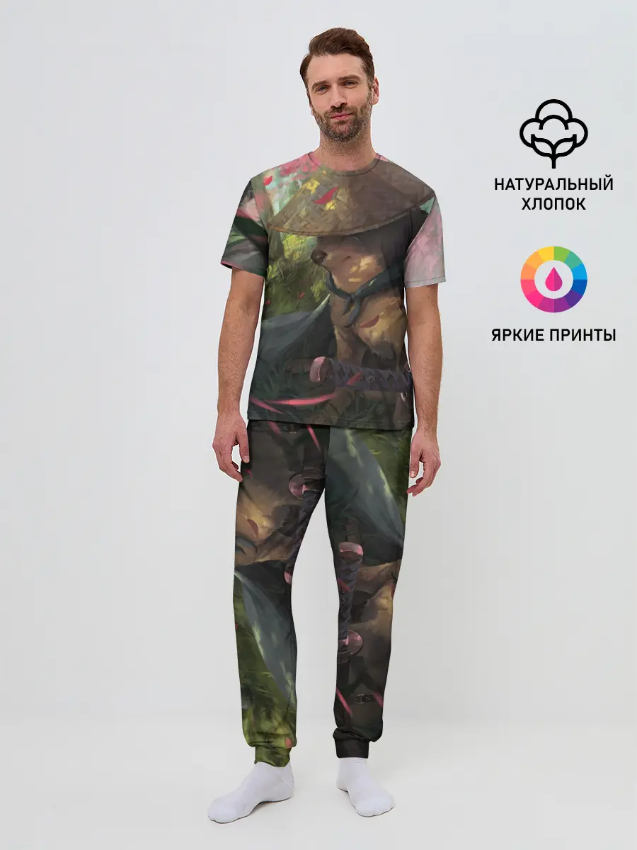 Мужская пижама с брюками / Собака Самурай плачет мем