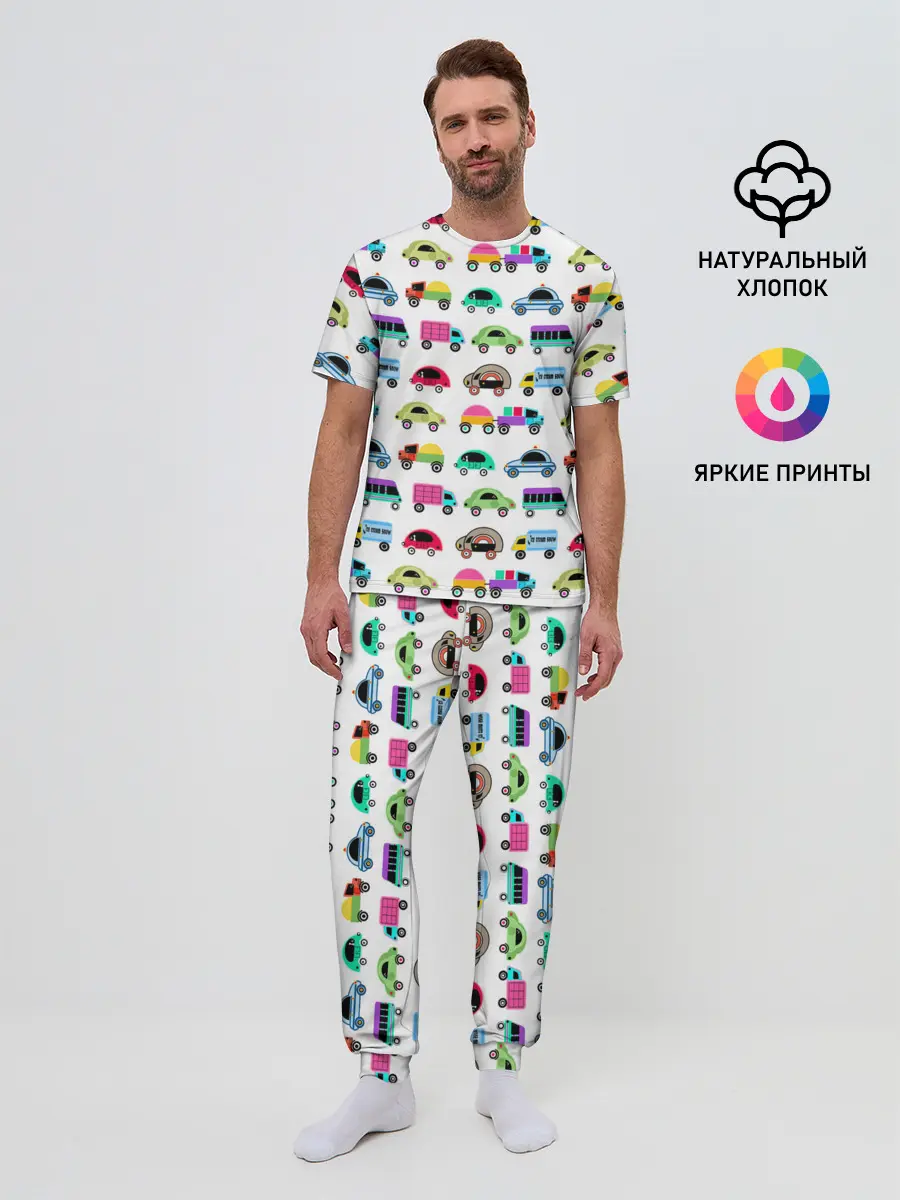 Мужская пижама с брюками / Веселые машинки
