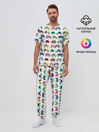 Мужская пижама с брюками / Веселые машинки