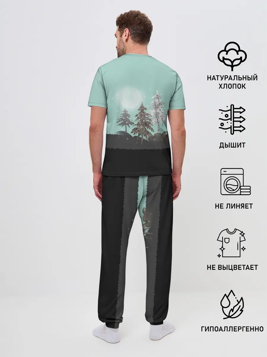 Мужская пижама с брюками / Лес. Мозаичный узор