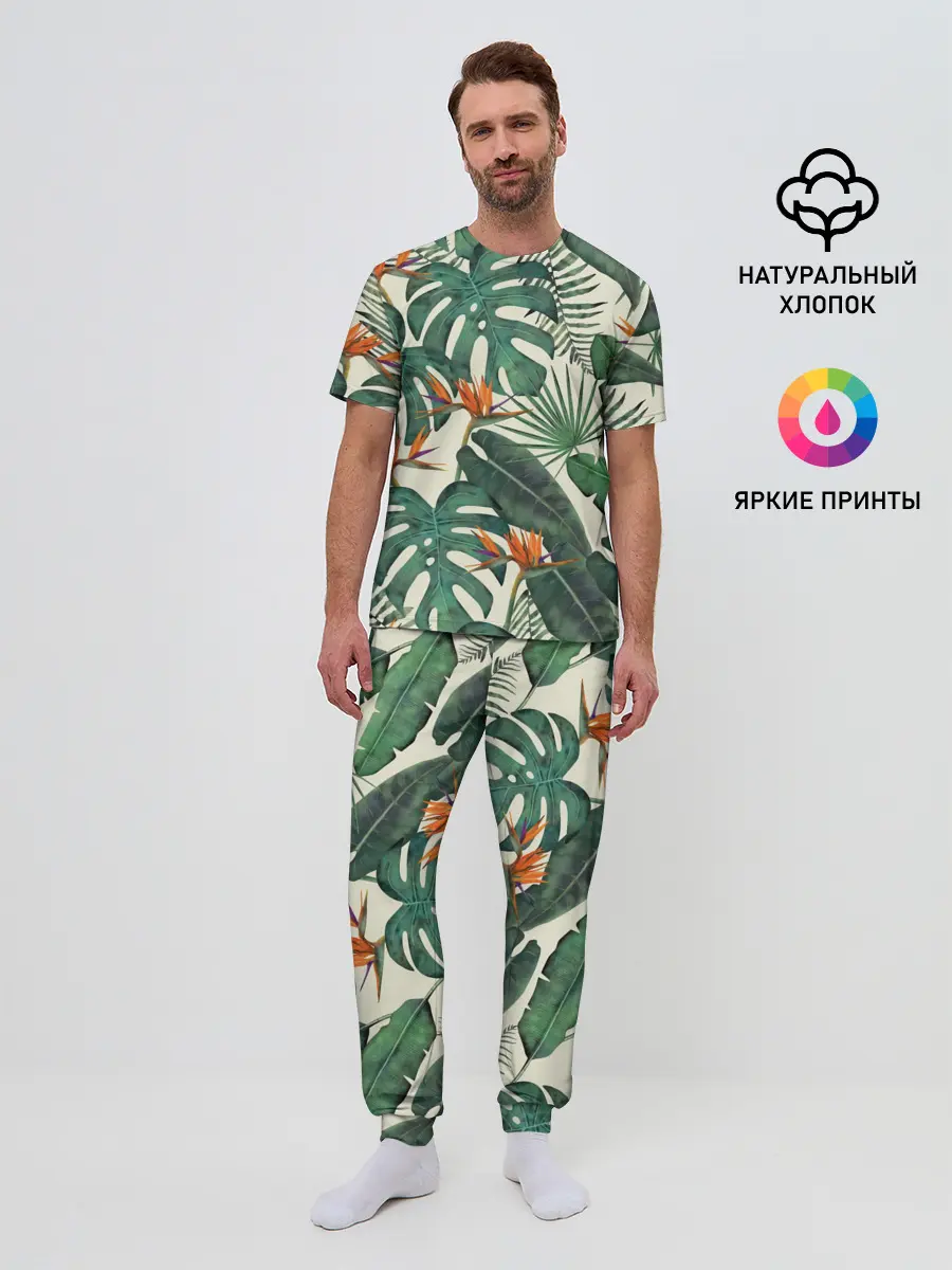 Мужская пижама с брюками / Тропический паттерн