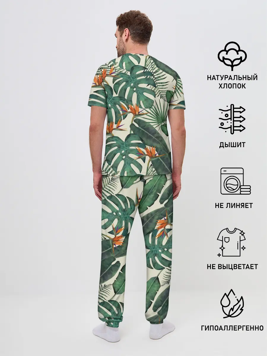 Мужская пижама с брюками / Тропический паттерн