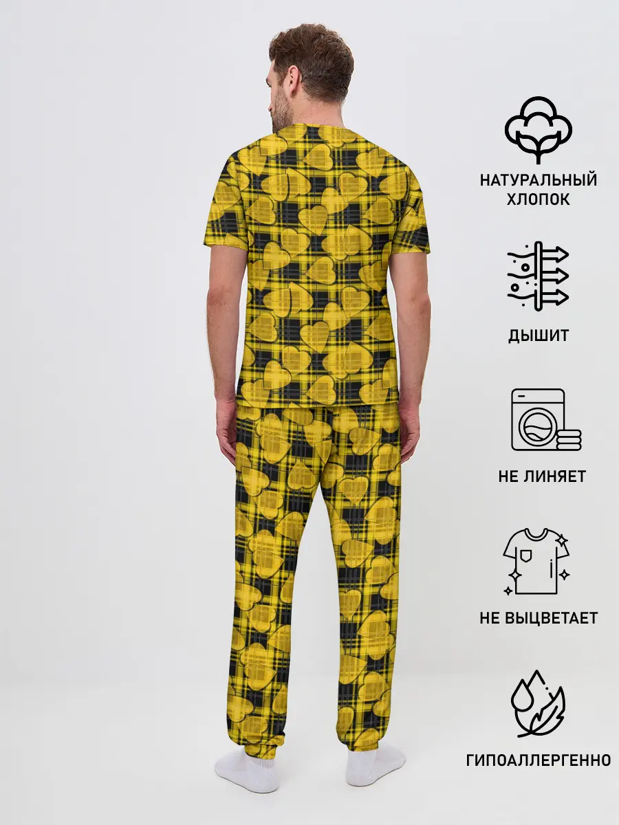 Мужская пижама с брюками / Желто-черный модный узор