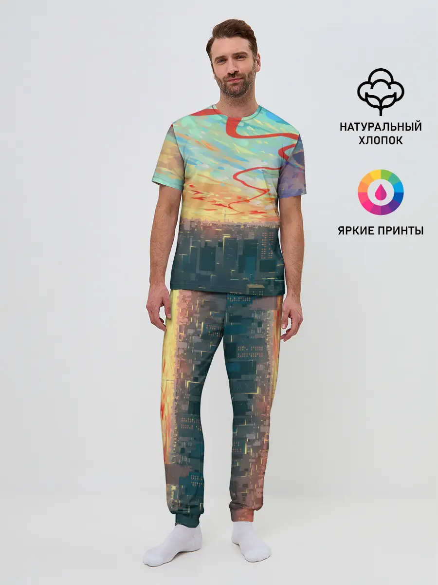 Мужская пижама с брюками / Токио красками