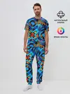 Мужская пижама с брюками / Желто-синий абстрактный узор