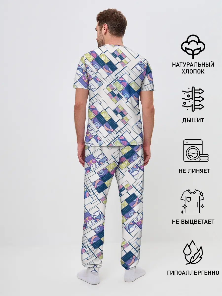 Мужская пижама с брюками / Этнический узор пэчворк