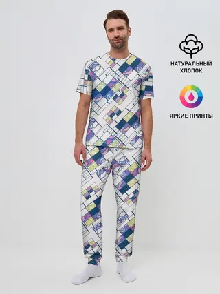 Мужская пижама с брюками / Этнический узор пэчворк