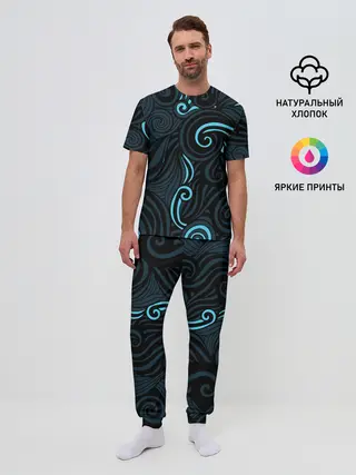 Мужская пижама с брюками / Лазурные листья