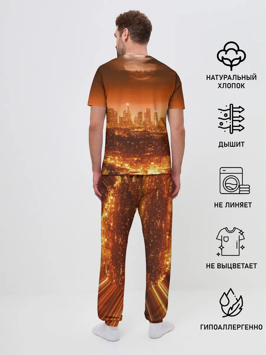 Мужская пижама с брюками / Закат в Нью Йорке