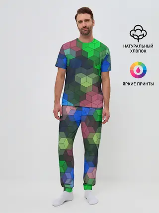 Мужская пижама с брюками / Разноцветный геометрический уз