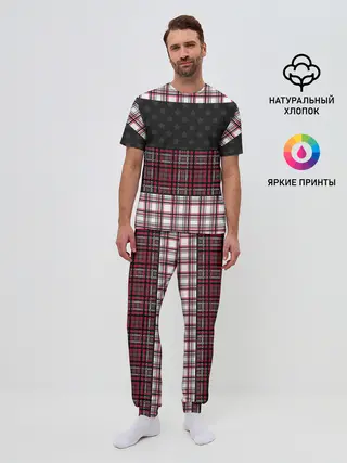 Мужская пижама с брюками / Комбинированный красно-серый
