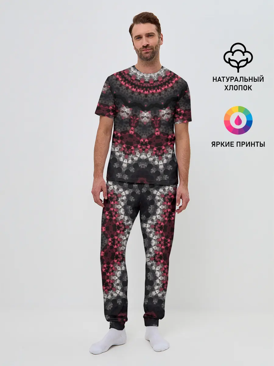 Мужская пижама с брюками / Красно-черный мозаичный узор