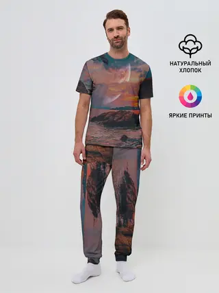 Мужская пижама с брюками / закат на качелях