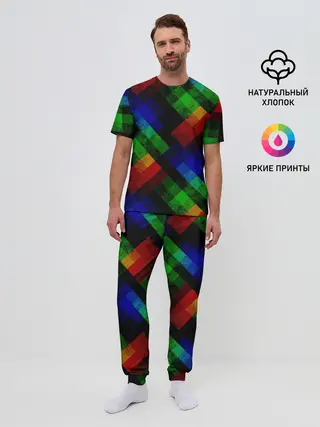 Мужская пижама с брюками / Разноцветный мраморный узор
