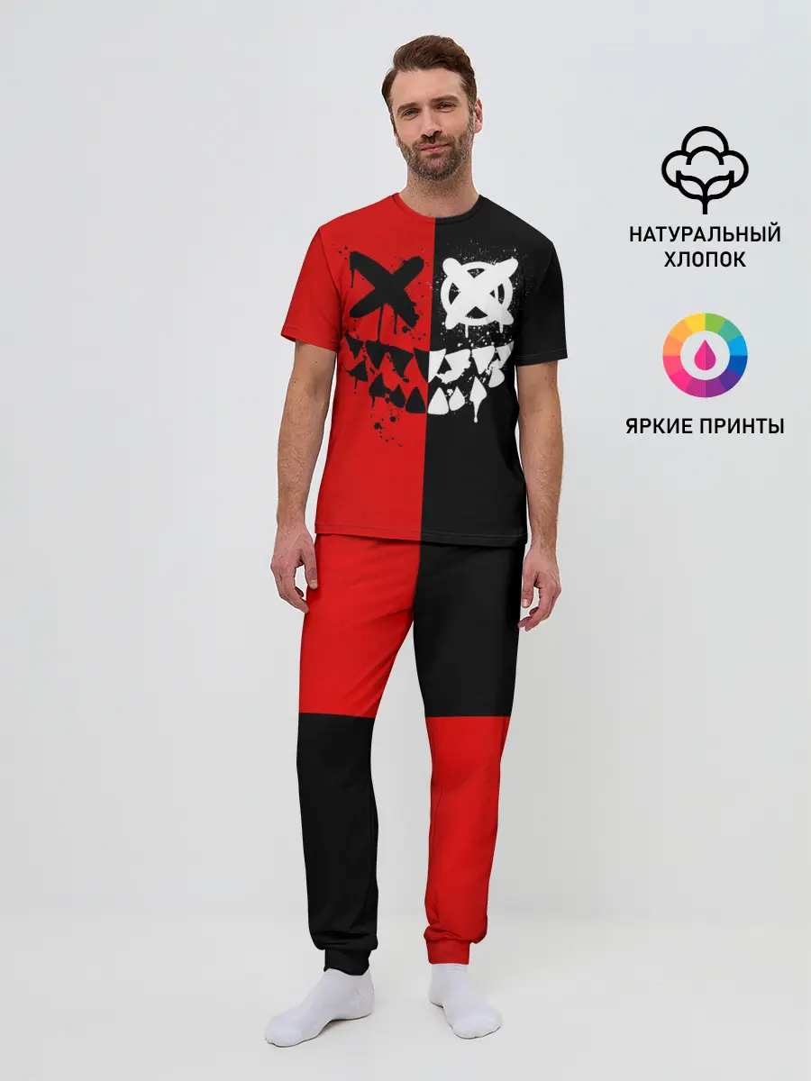 Мужская пижама с брюками / Smail Black and red