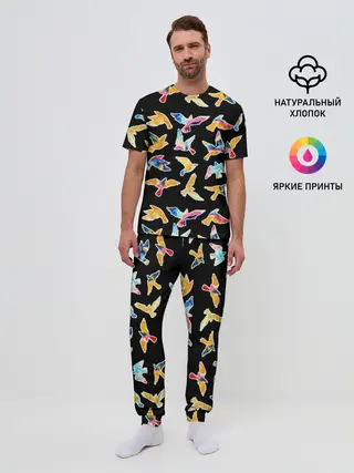 Мужская пижама с брюками / акварельные птицы