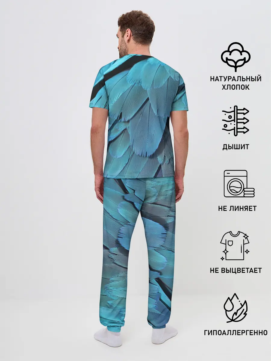 Мужская пижама с брюками / Перья попугая