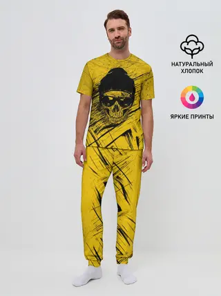 Мужская пижама с брюками / Череп Хипстер Гранж Брызги