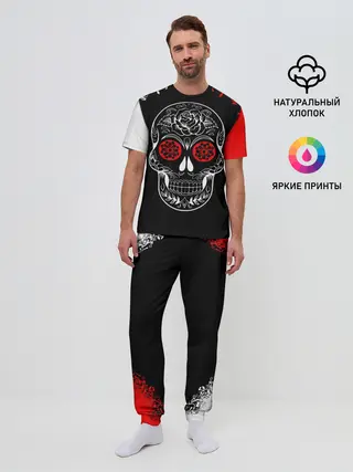 Мужская пижама с брюками / Red White Skull - Череп