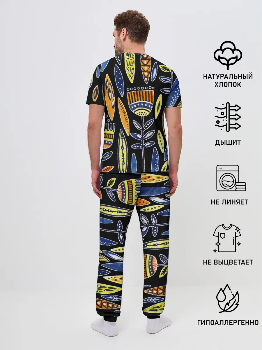 Мужская пижама с брюками / цветы фараона