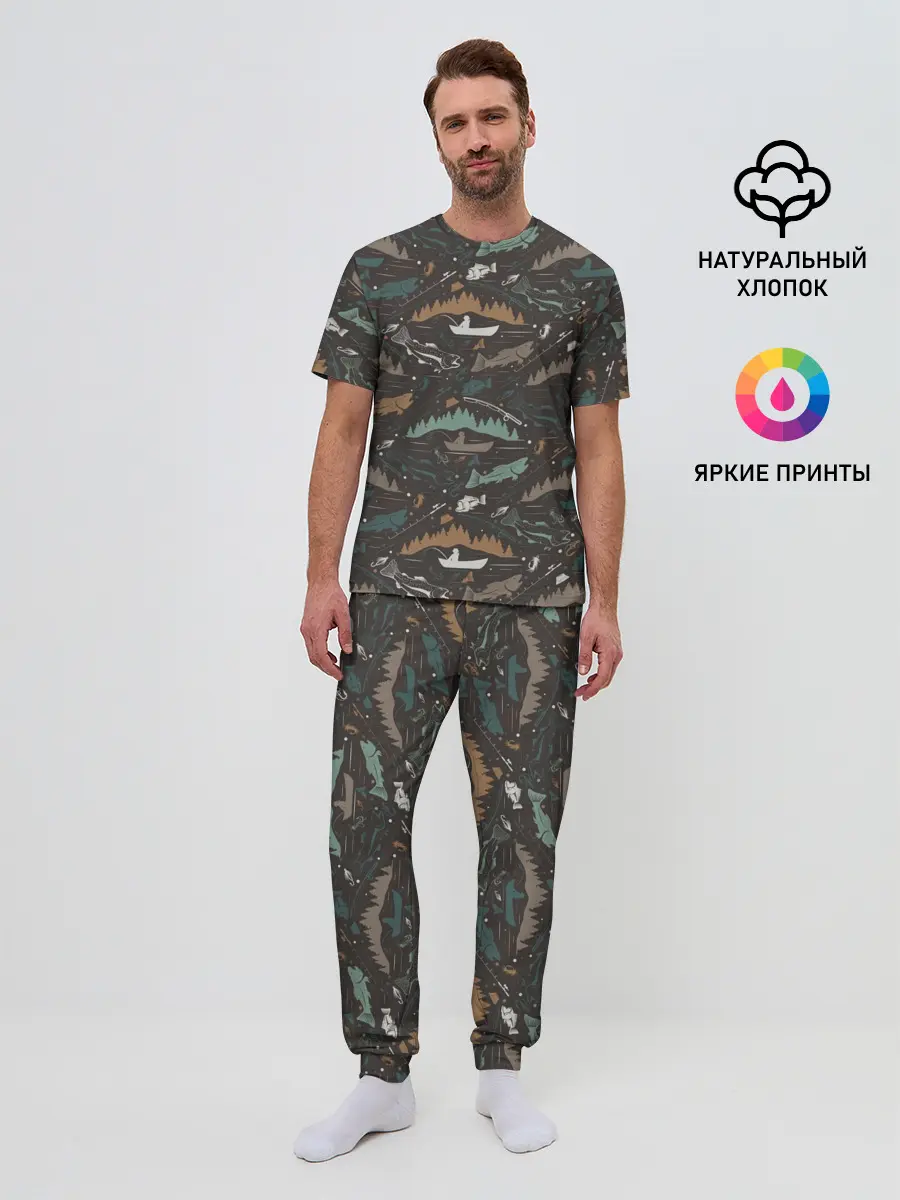 Мужская пижама с брюками / На Рыбалке