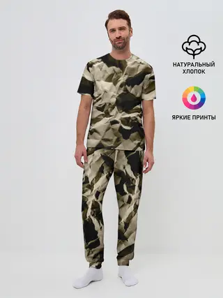 Мужская пижама с брюками / Мягкая мятая бумага