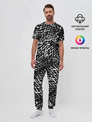 Мужская пижама с брюками / Хаос белого на черном