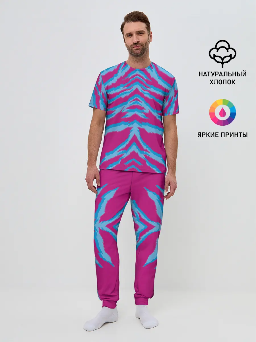Мужская пижама с брюками / Неоновая шкура тигра