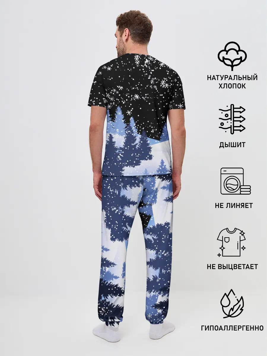 Мужская пижама с брюками / Снежная ночь в зимнем лесу