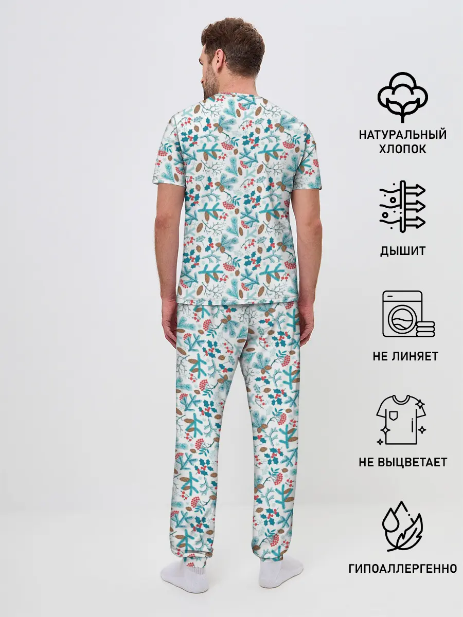 Мужская пижама с брюками / Морозная Зимняя Свежесть