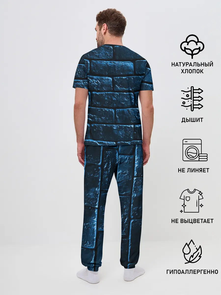 Мужская пижама с брюками / Неоновая, кирпичная стена