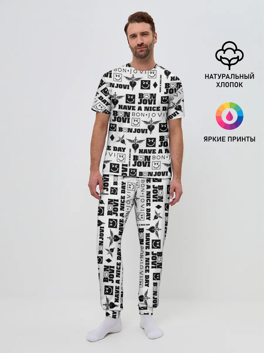 Мужская пижама с брюками / BON JOVI ЛОГОБОМБИНГ | БОН ДЖОВИ ПАТТЕРН