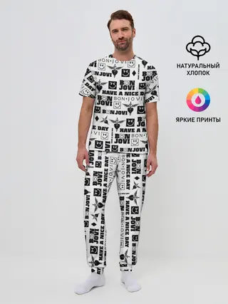 Мужская пижама с брюками / BON JOVI ЛОГОБОМБИНГ | БОН ДЖОВИ ПАТТЕРН
