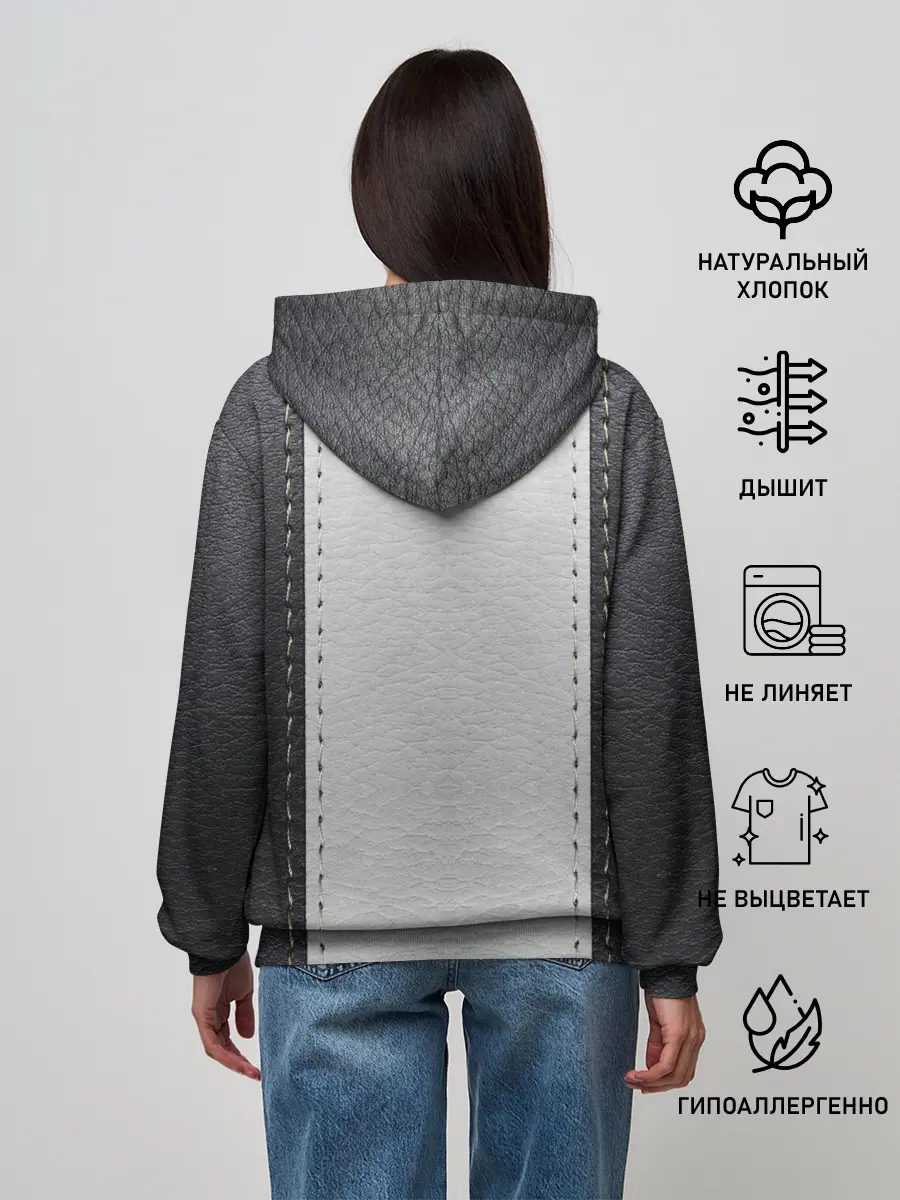 Женское худи / Черно белая кожа