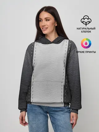 Женское худи / Черно белая кожа