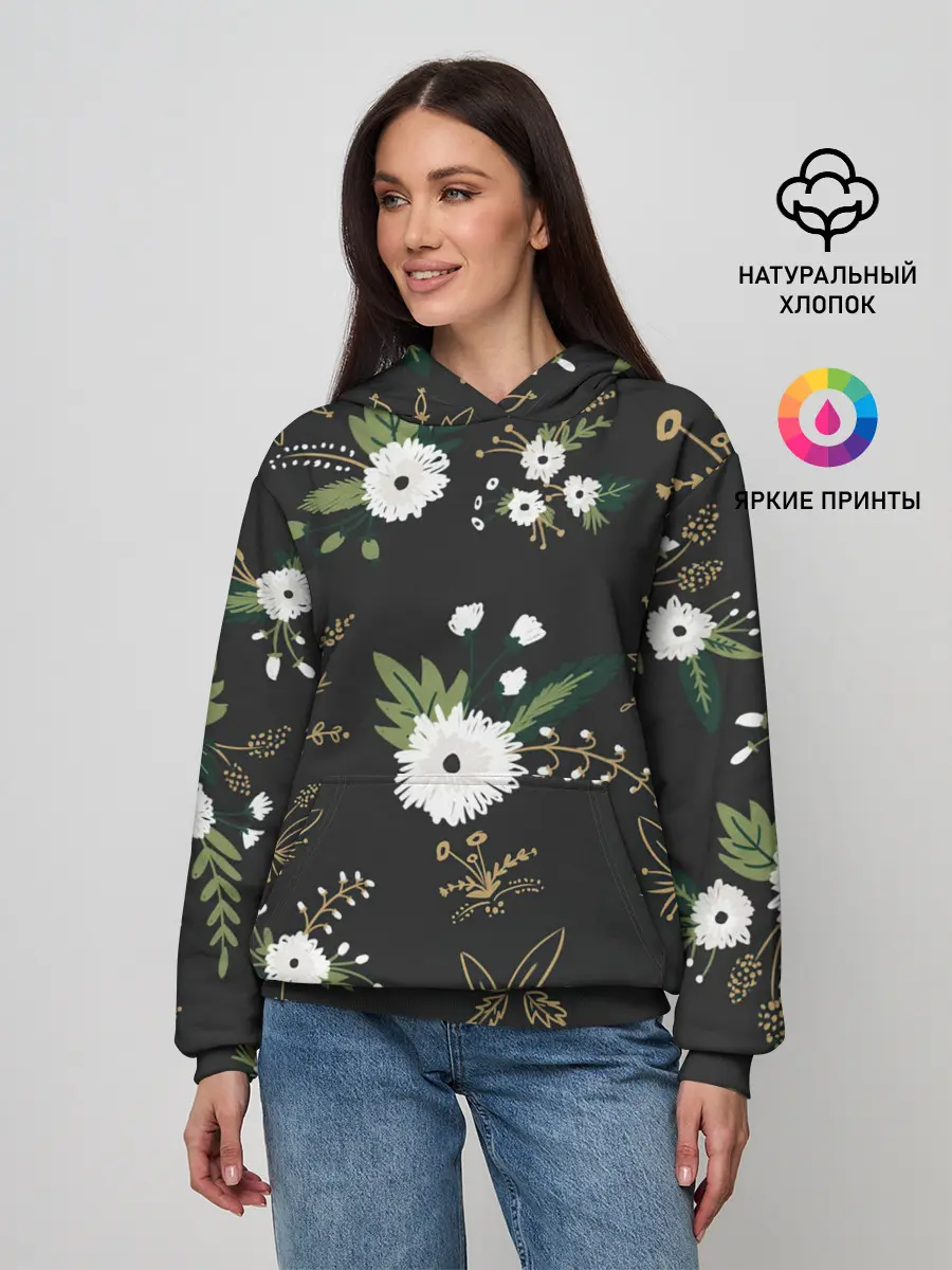 Женское худи / Белые хризантемы