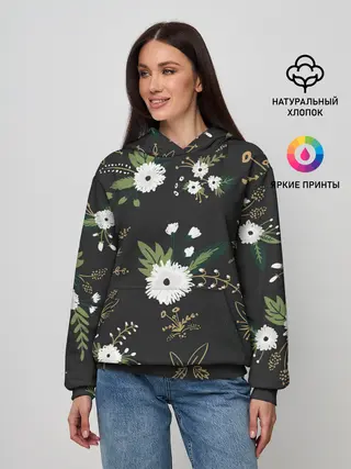 Женское худи / Белые хризантемы