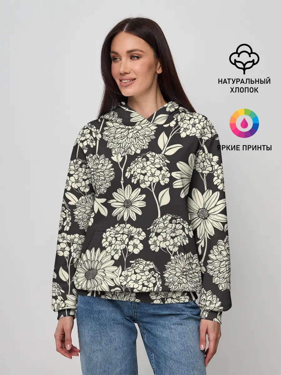 Женское худи / Белые цветы