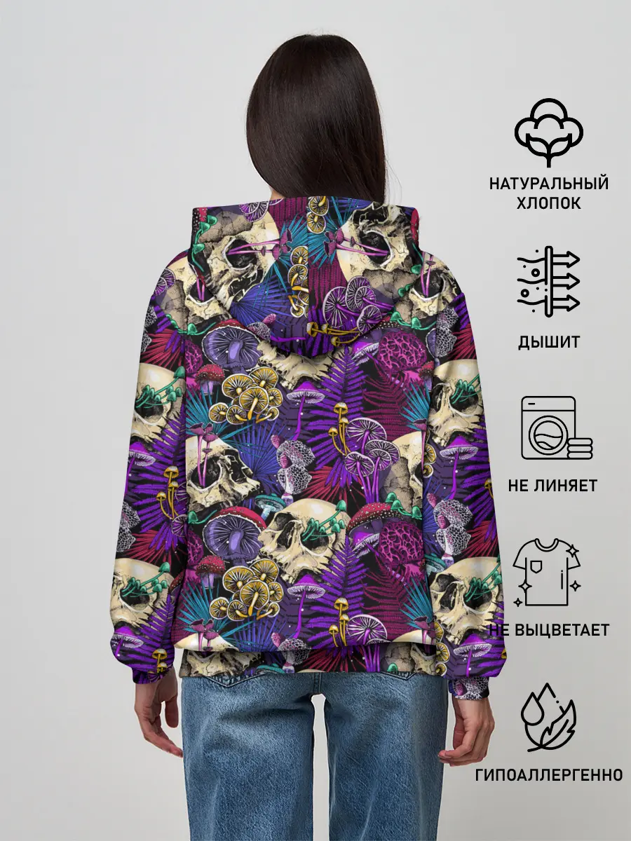 Женское худи / Психоделика - черепа и грибы
