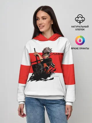 Женское худи / Чёрный клевер Аста красная полоса