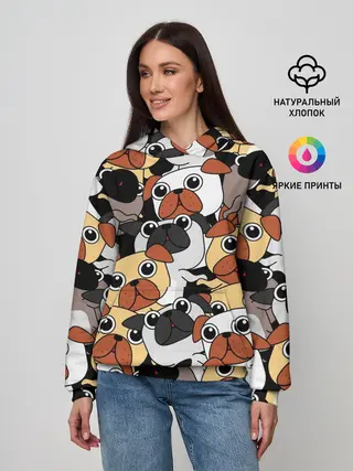 Женское худи / Собаки мопсы