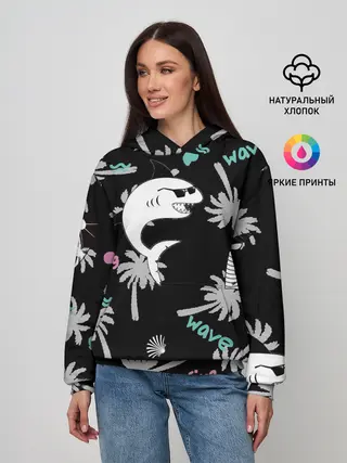 Женское худи / Акула и серфинг