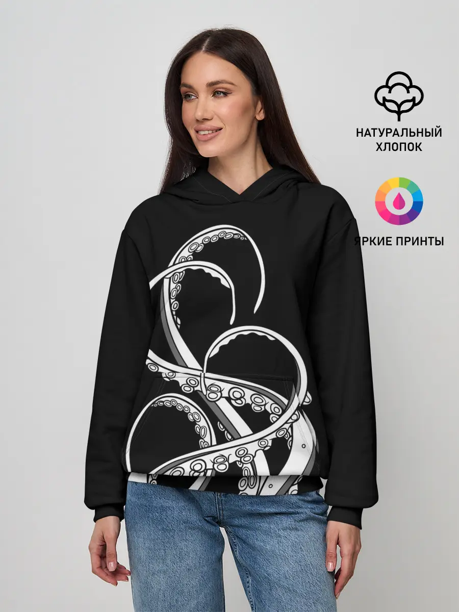 Женское худи / Octopus Black and White