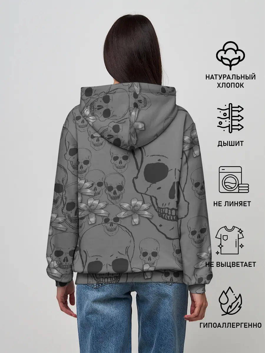 Женское худи / Цветы и черепа