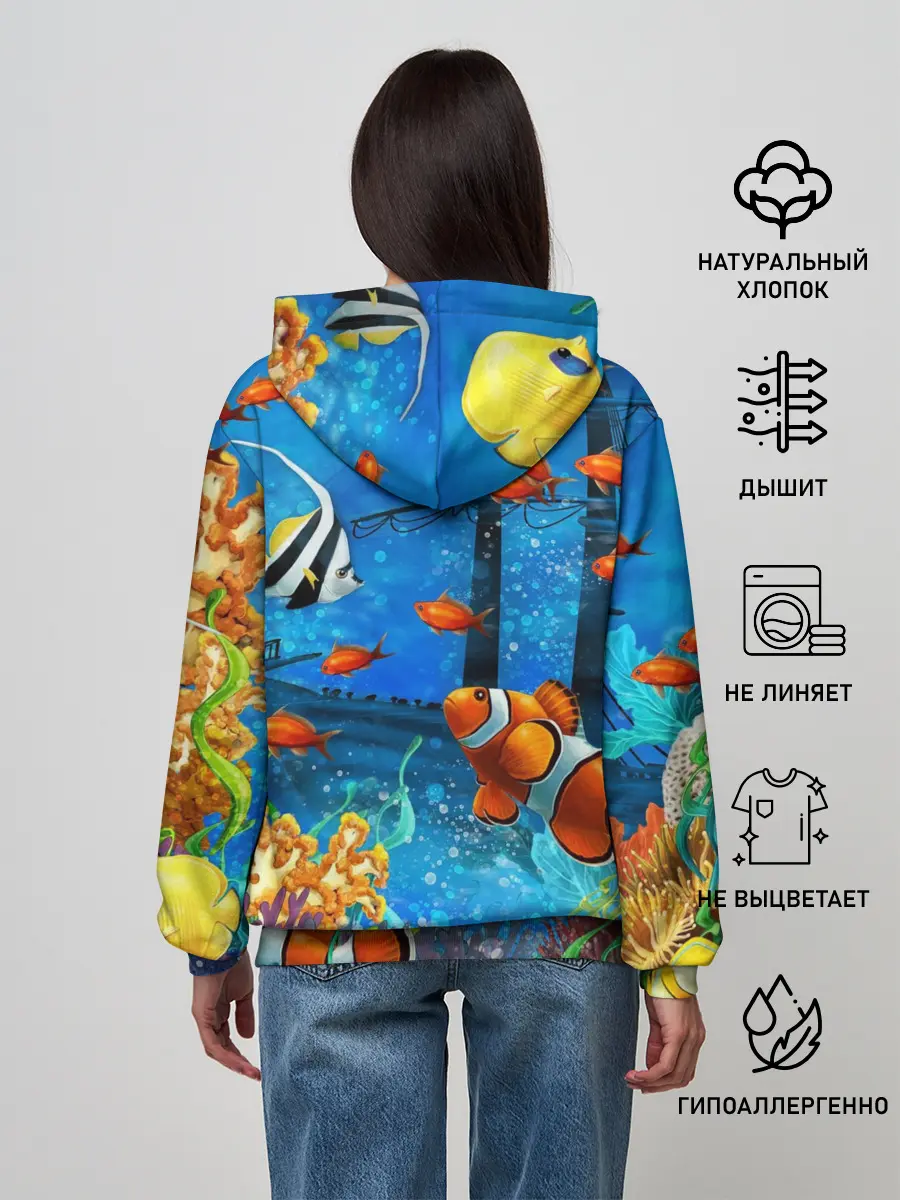 Женское худи / На глубине | Рыбки | Пляжная