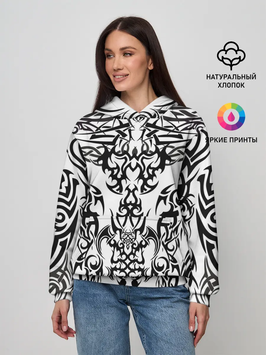 Женское худи / ТАТУ ЧЕРНО БЕЛОЕ УЗОР