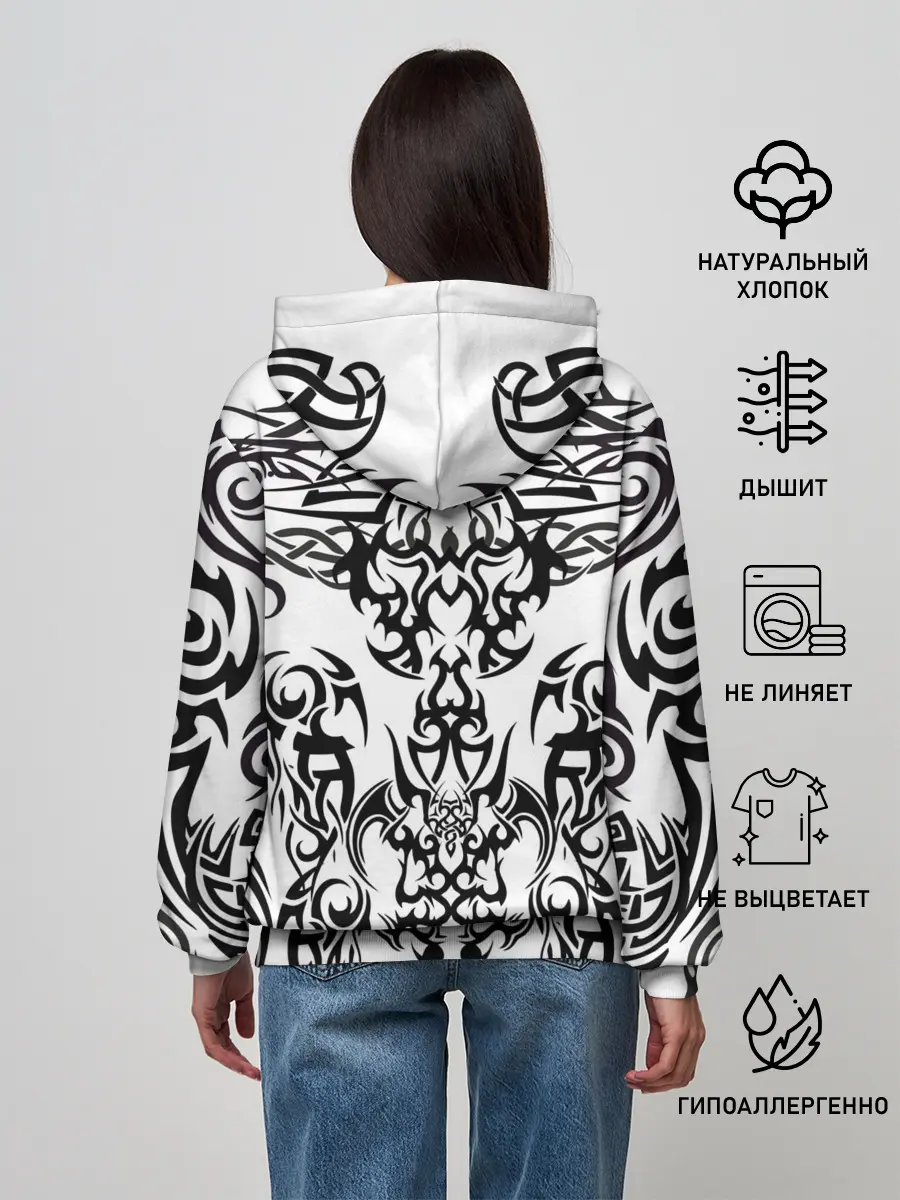 Женское худи / ТАТУ ЧЕРНО БЕЛОЕ УЗОР