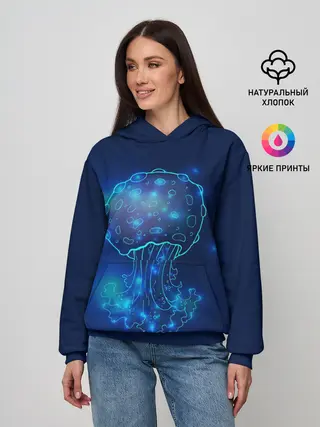 Женское худи / Медуза на синем