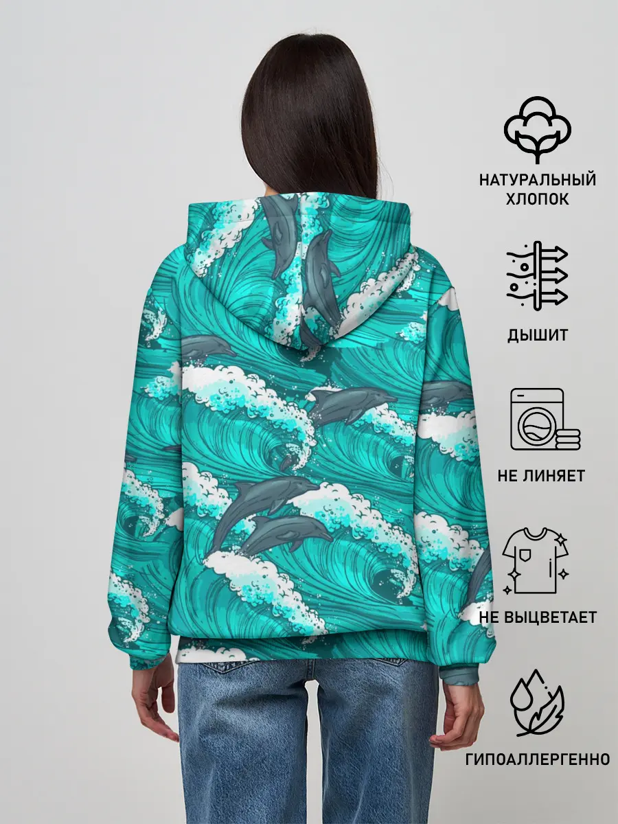 Женское худи / Дельфины в море
