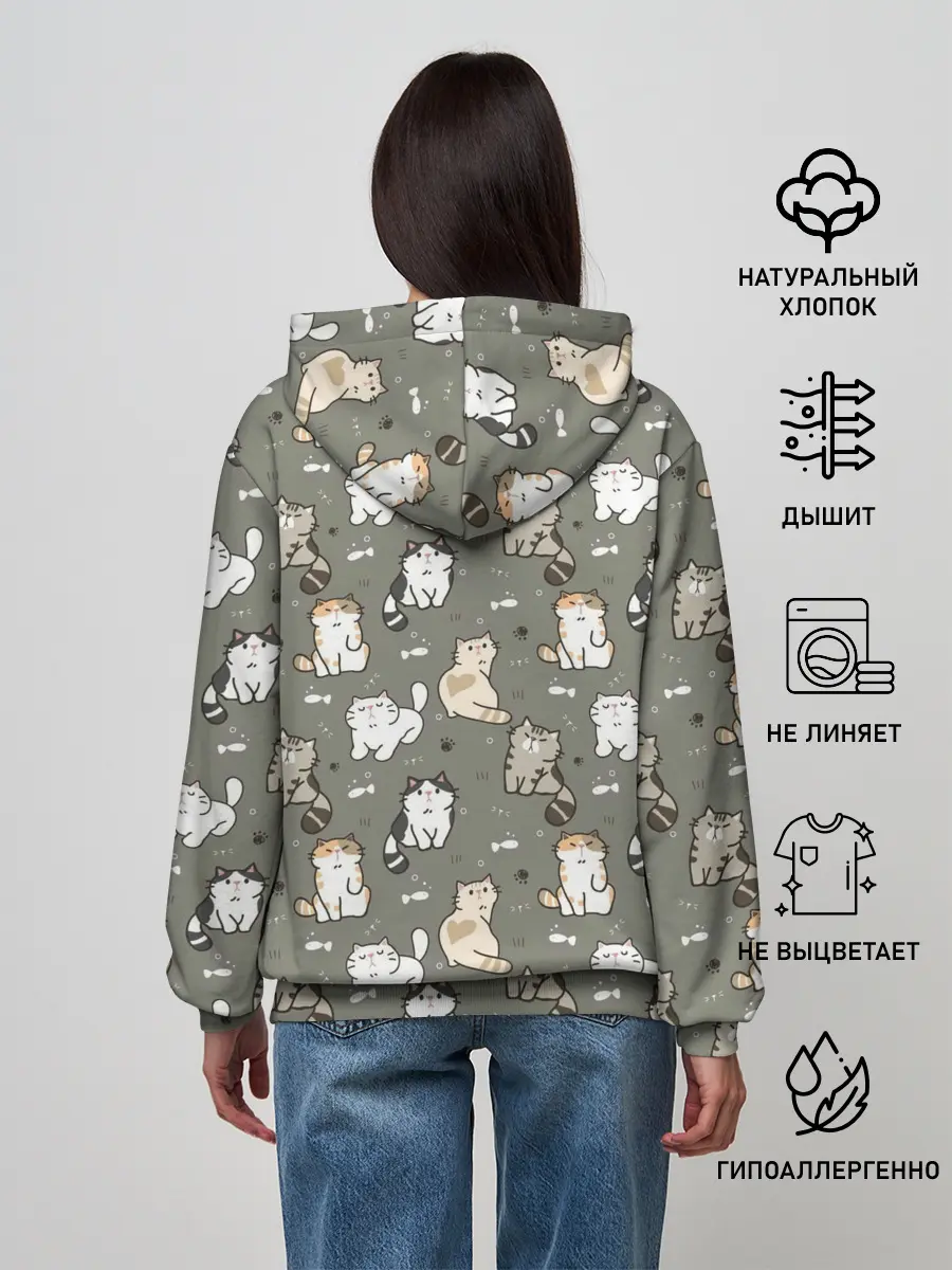 Женское худи / Кошечки с рыбками